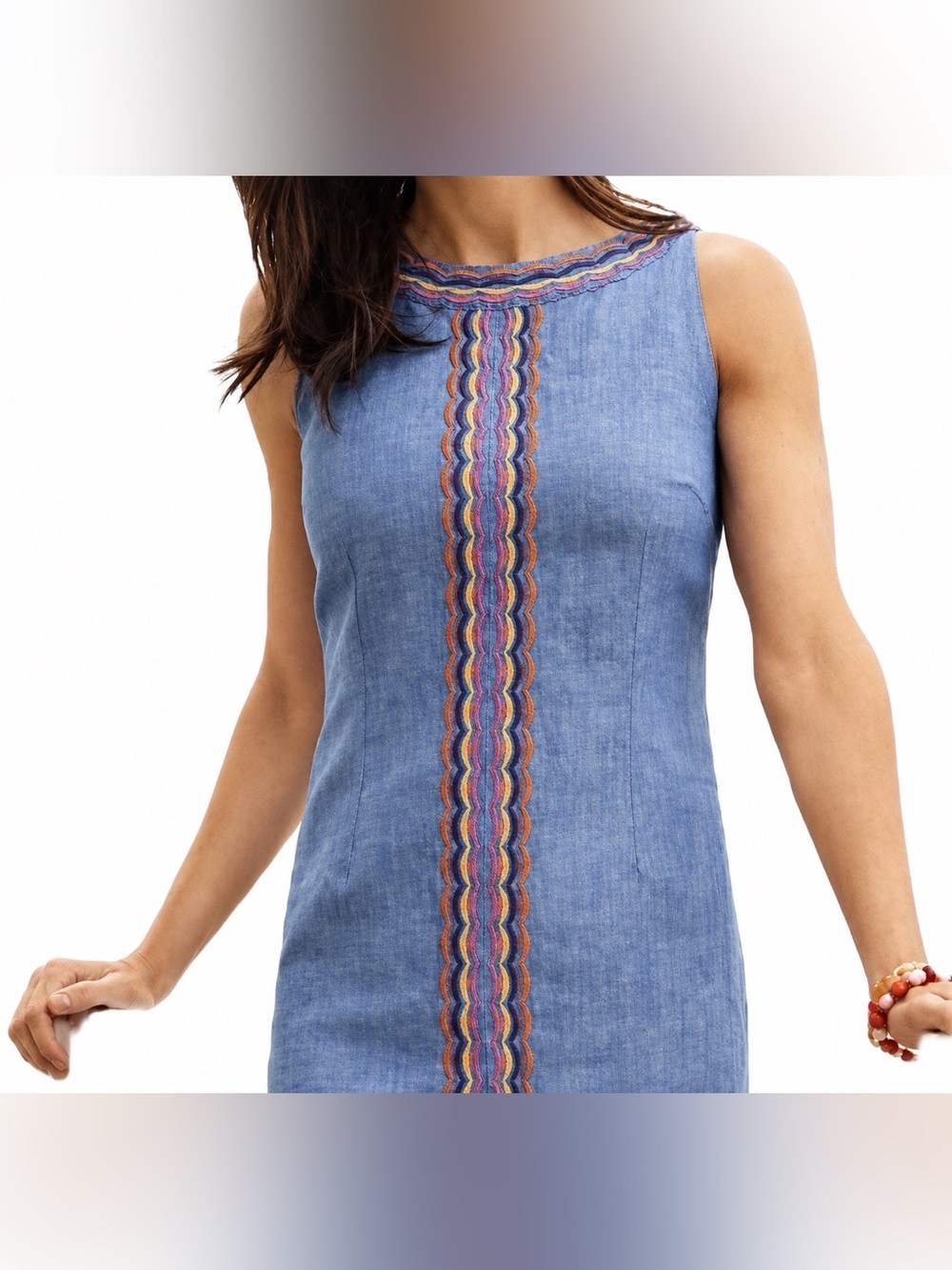 Talbots Linen Embroidery Chambray Dress Size 2 EC